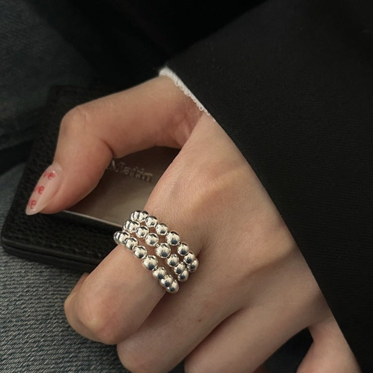 Multi-layered small silver ball ring