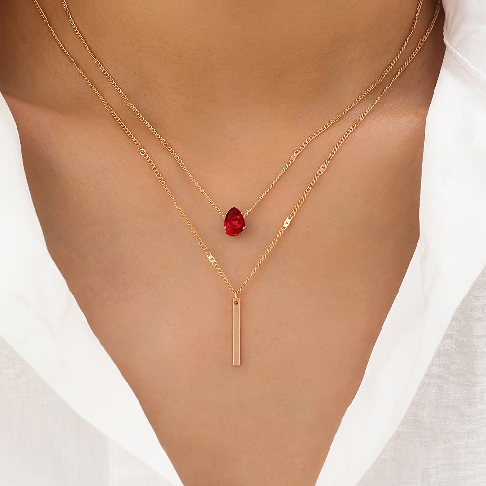 Double Layer Teardrop Pendant Necklace – Elegant & Feminine
