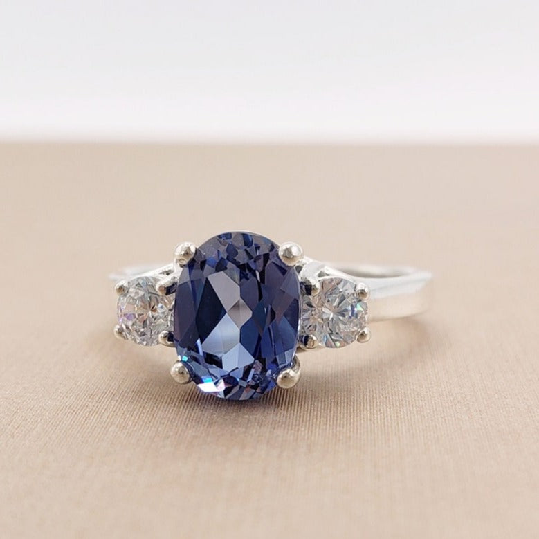 Blue sapphire ring in sterling silver