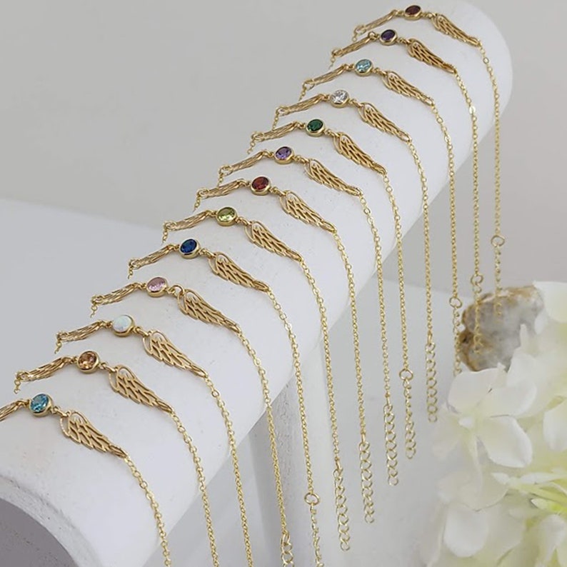 Connected by love - bracelet & necklace set angel wings with birthstone