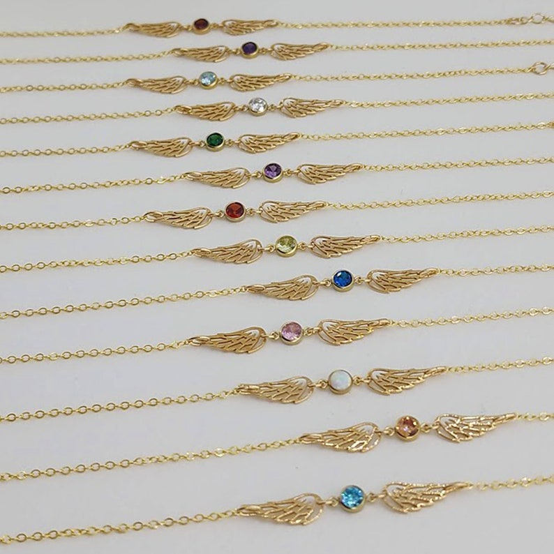 Connected by love - bracelet & necklace set angel wings with birthstone