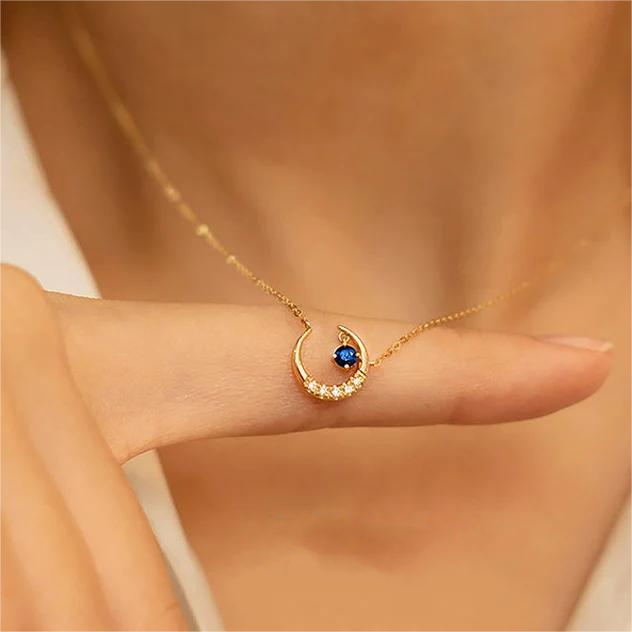 Birthstone moon pendant - Elegant gemstone necklace for you