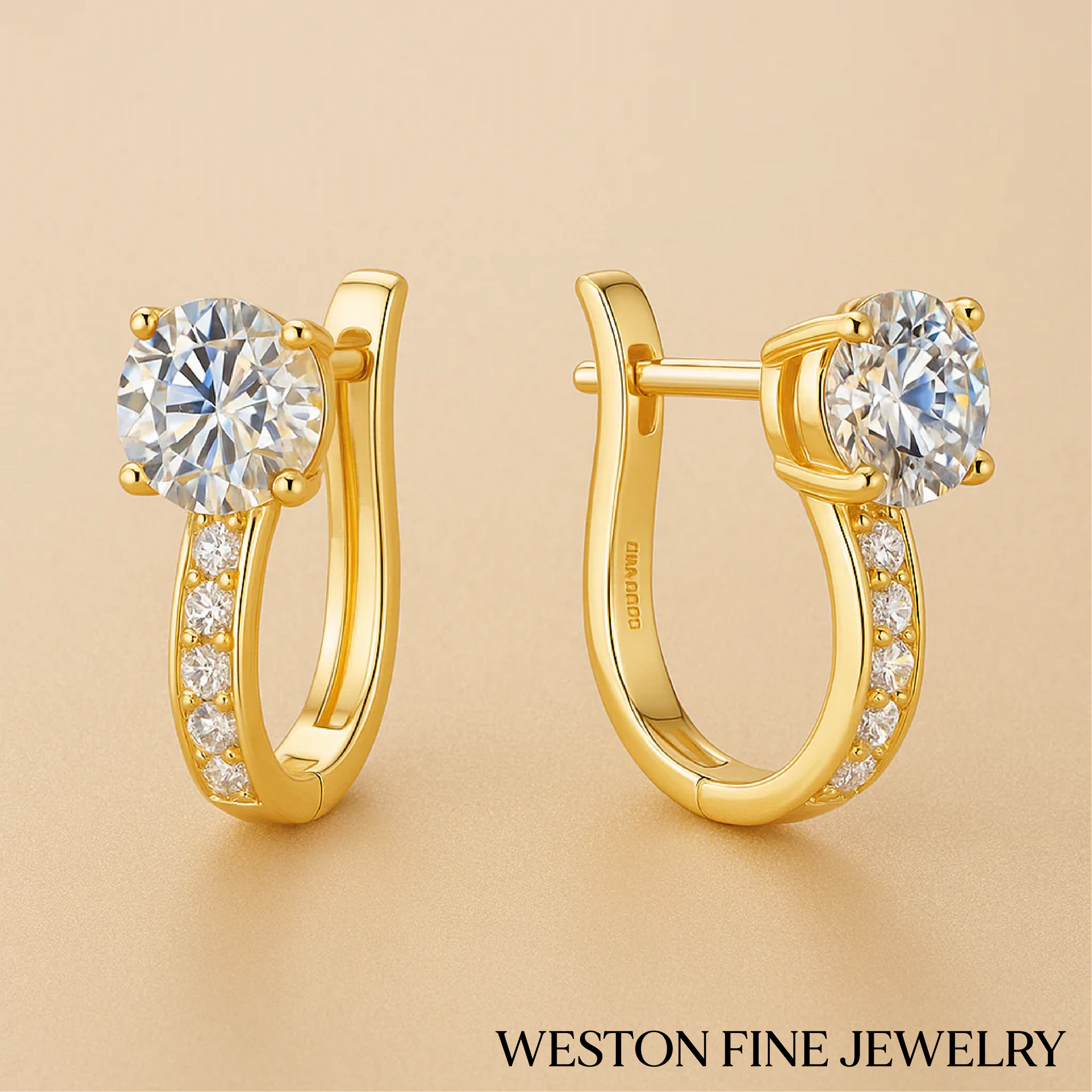 Elegant 18k Gold Huggie Earrings with Moissanite