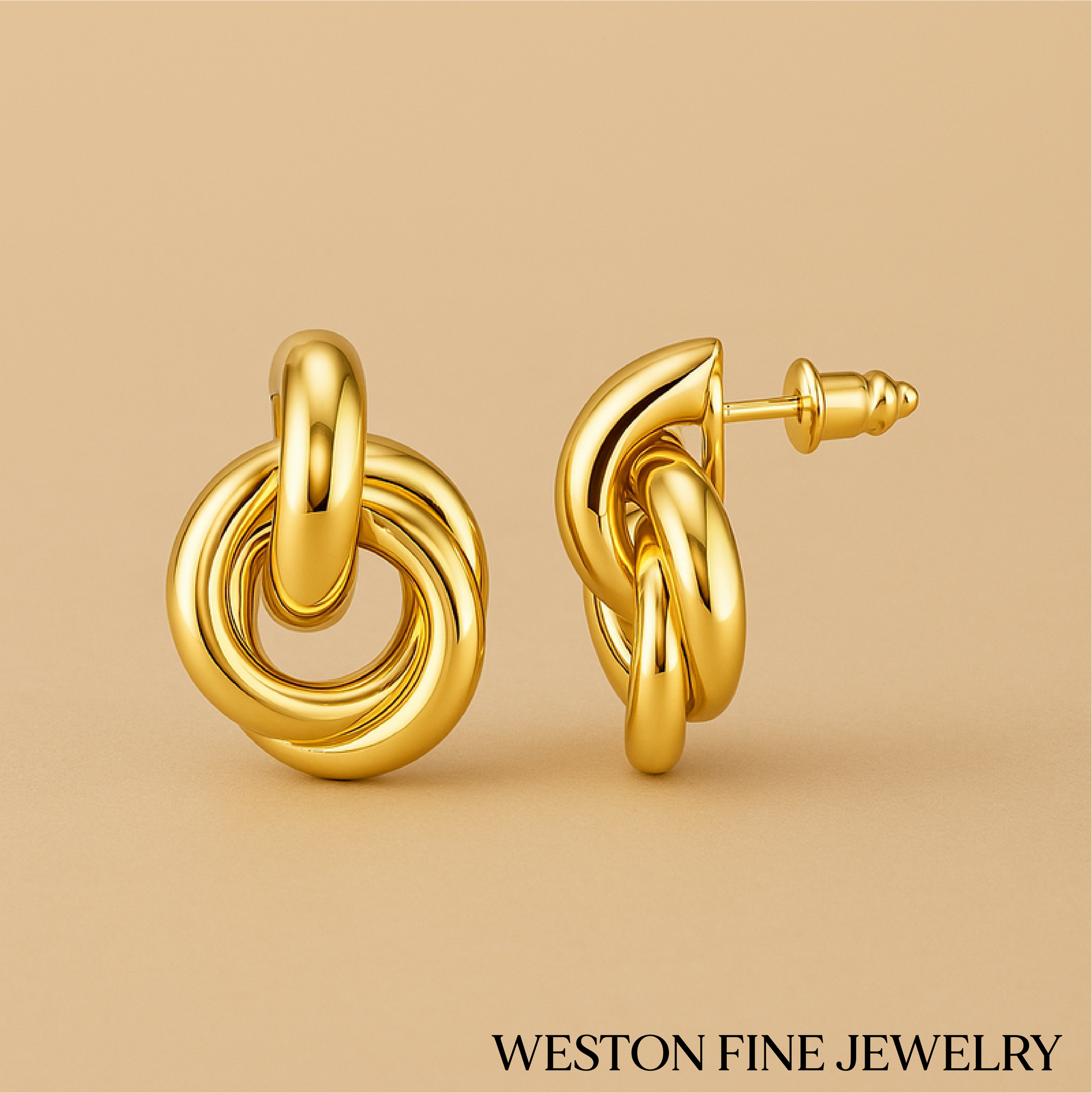 Sculpted Interlocking Hoop Earrings in 14k Gold