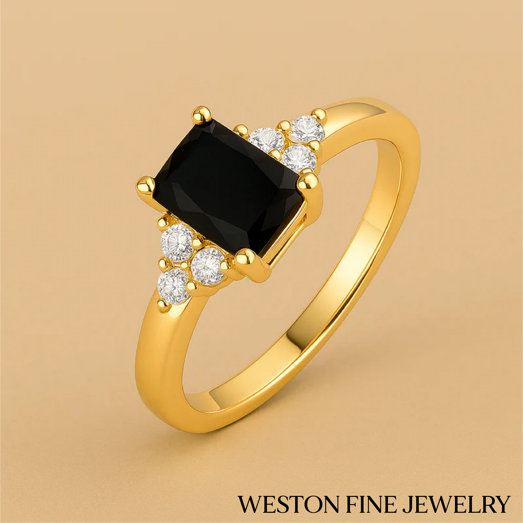 Baguette-Cut Black Spinel Ring in Polished 14K Gold