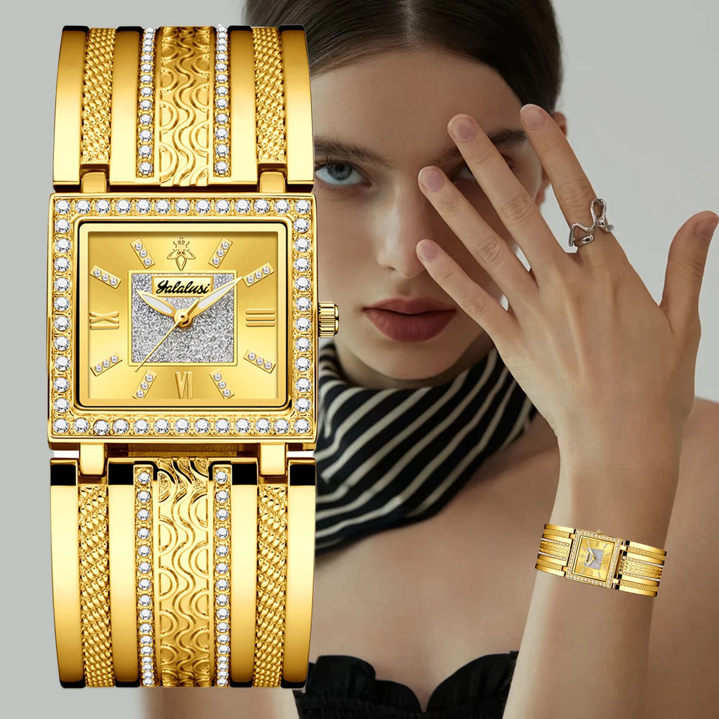 Luxury Golden-Tone Ladies Quartz Watch with Rhinestone Accents