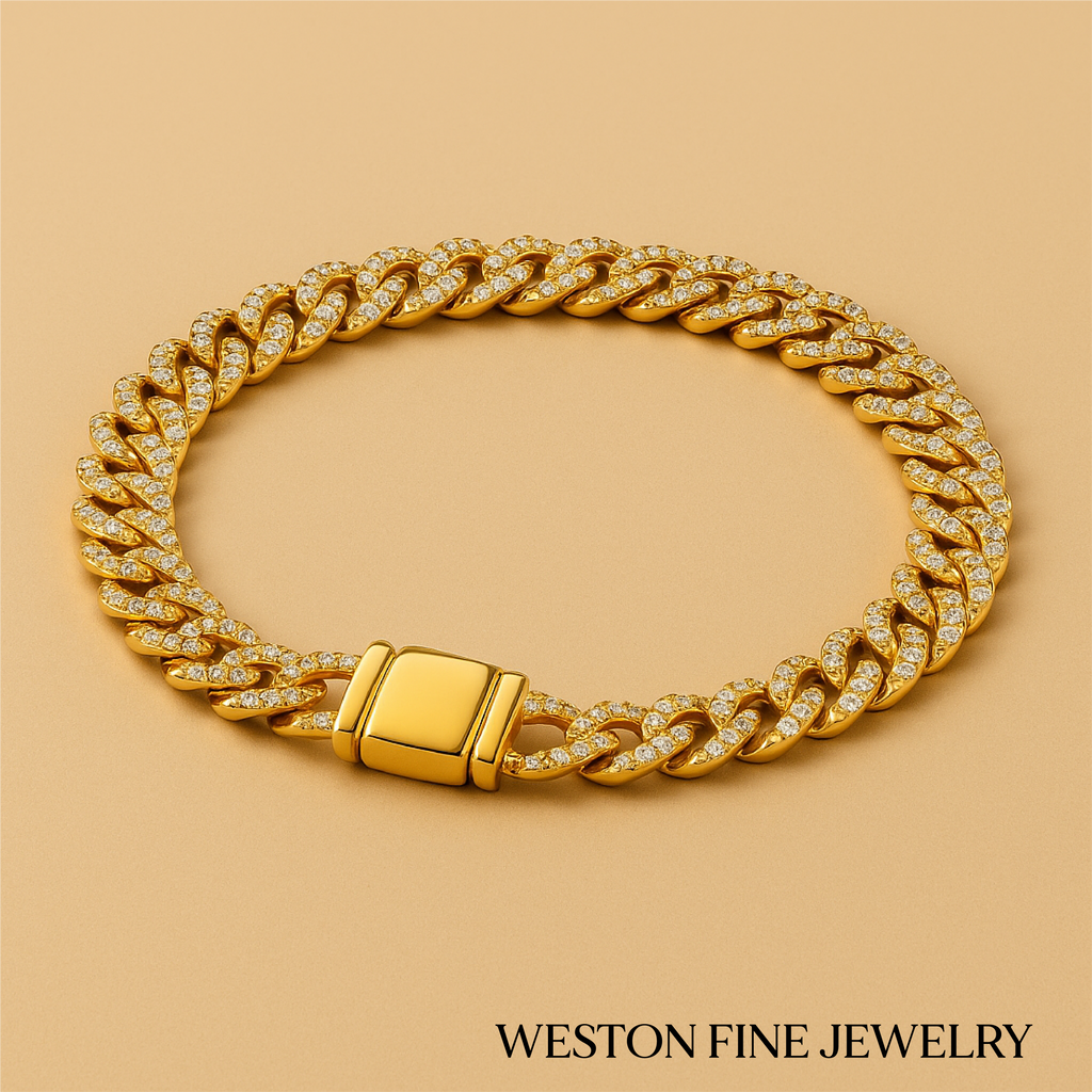 Cuban Link Moissanite Bracelet in 18k Gold
