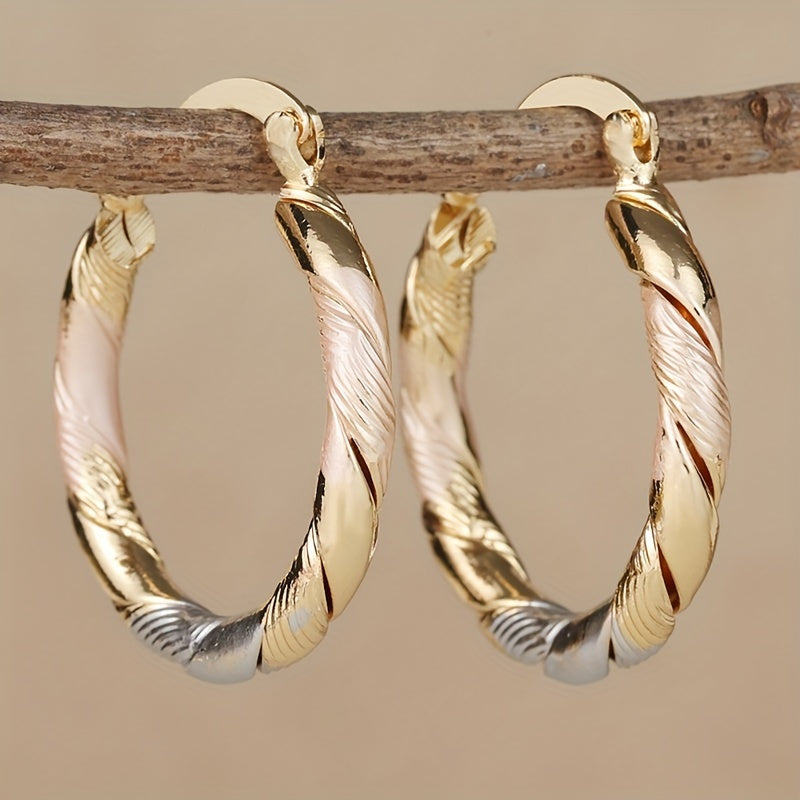 Classic Two-tone Round Hoop Earrings for Women
