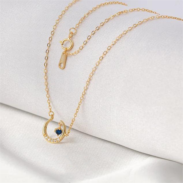 Birthstone moon pendant - Elegant gemstone necklace for you