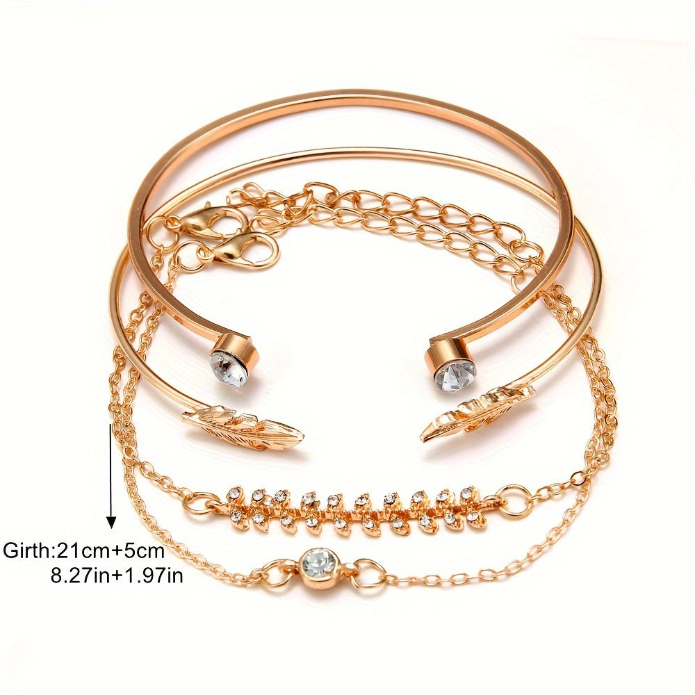 Boho-Chic Bracelet Set – 4pcs Wheat & Leaf-Inspired Design