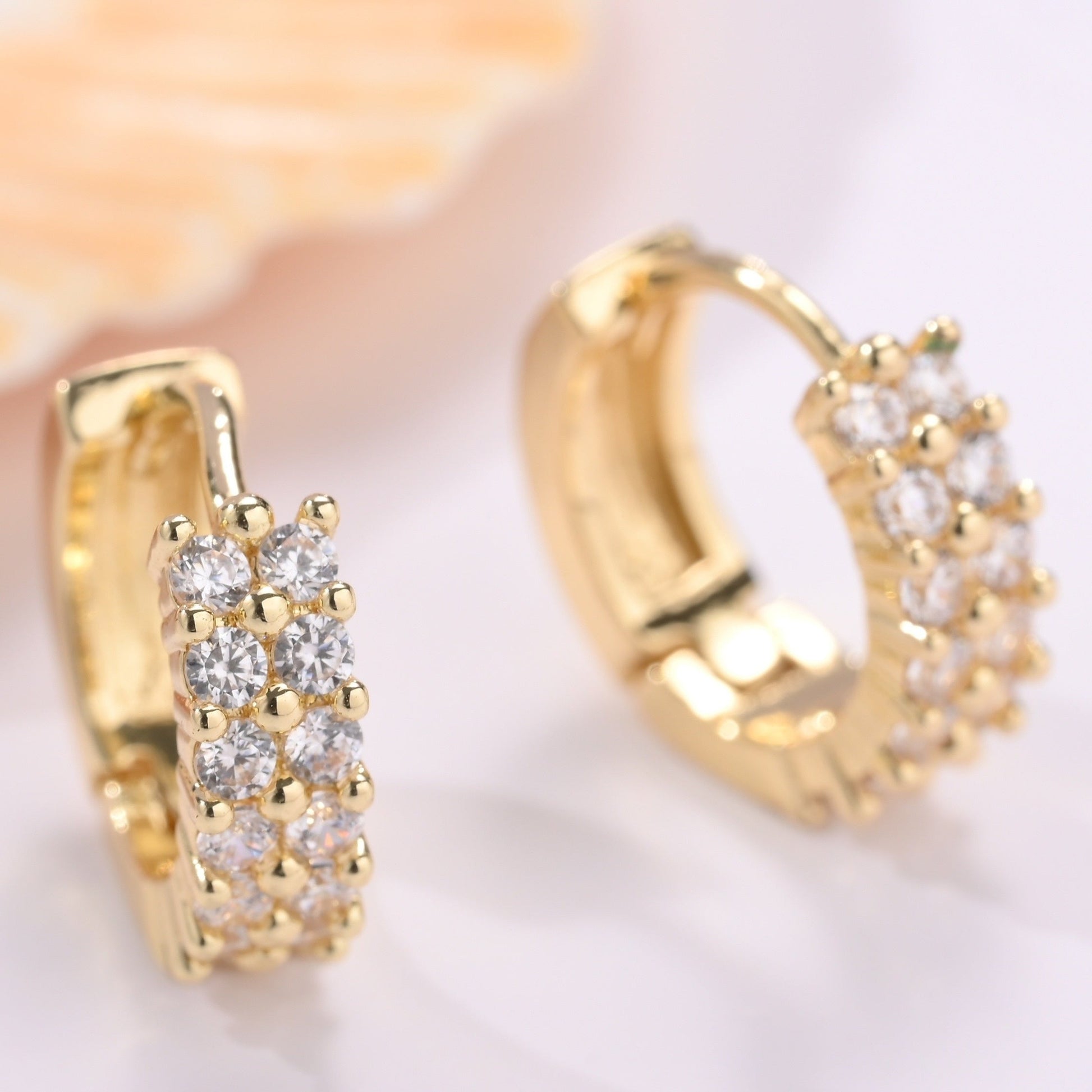 Golden Duo Hoop Earrings – 18K Gold Plated with Sparkling Zirconia