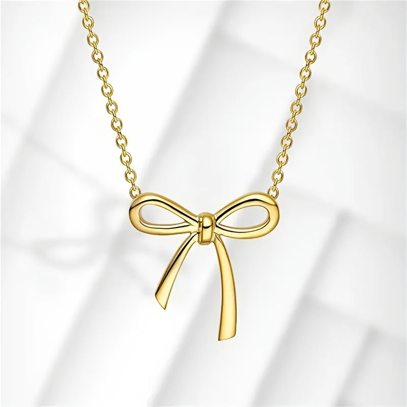 Elegant Gold Bow Necklace – CharmKnot Design with Refined Shine
