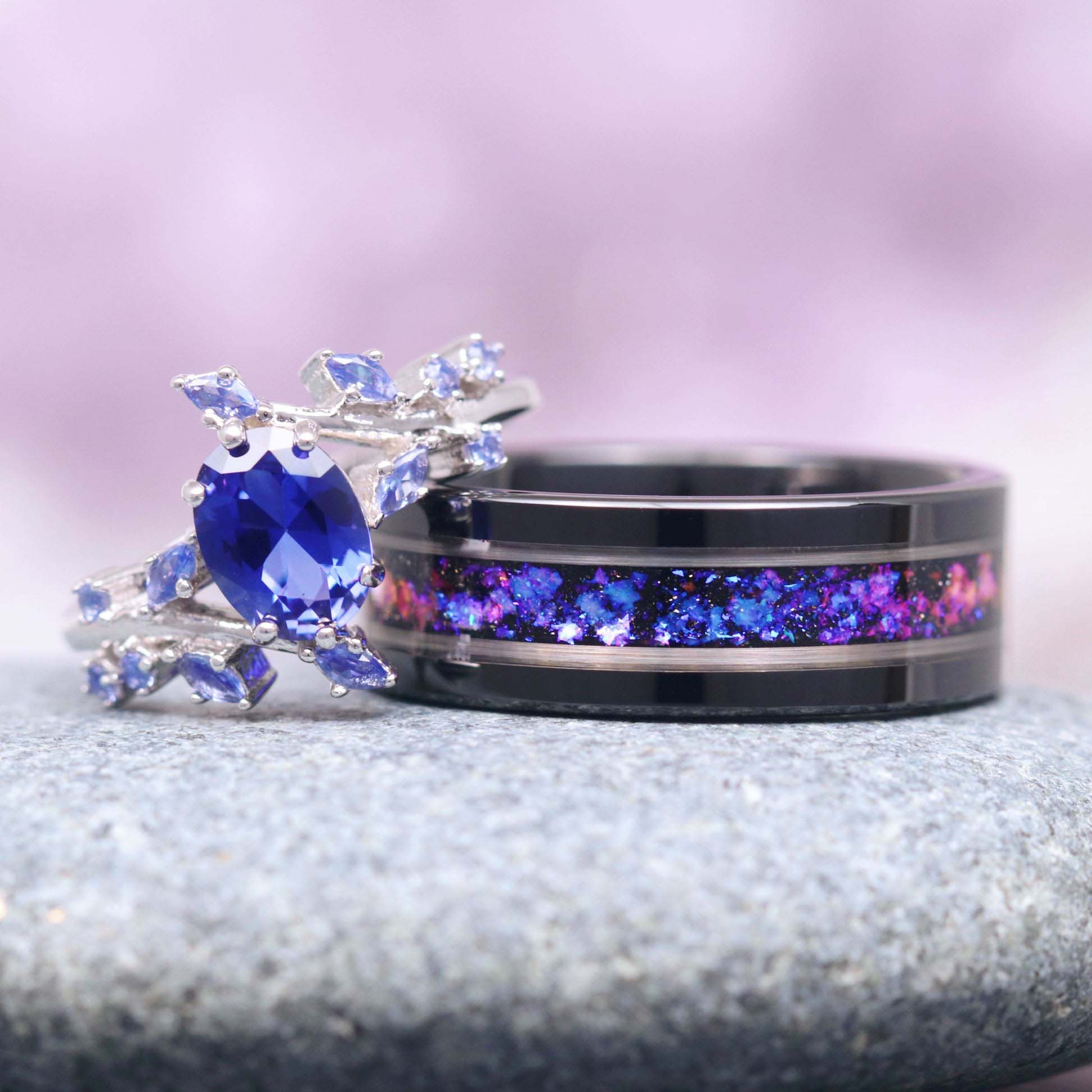 Cornflower sapphire ring - Nature-inspired leaf design