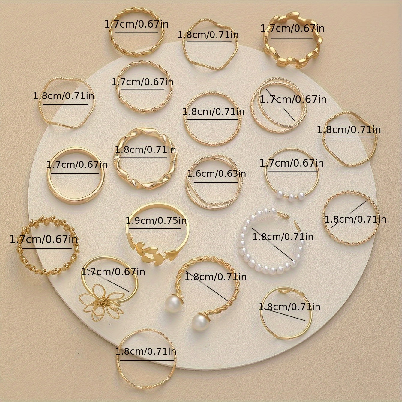 Floral & Pearl Accent Ring Set – 22pcs Leaf, Flower, and Faux Pearl Styles