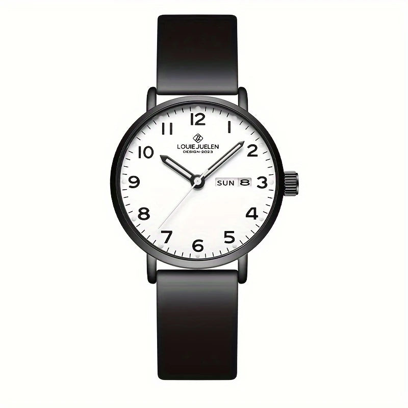Quartz Watch, Stylish White Casual Night Glow Silicone Strap