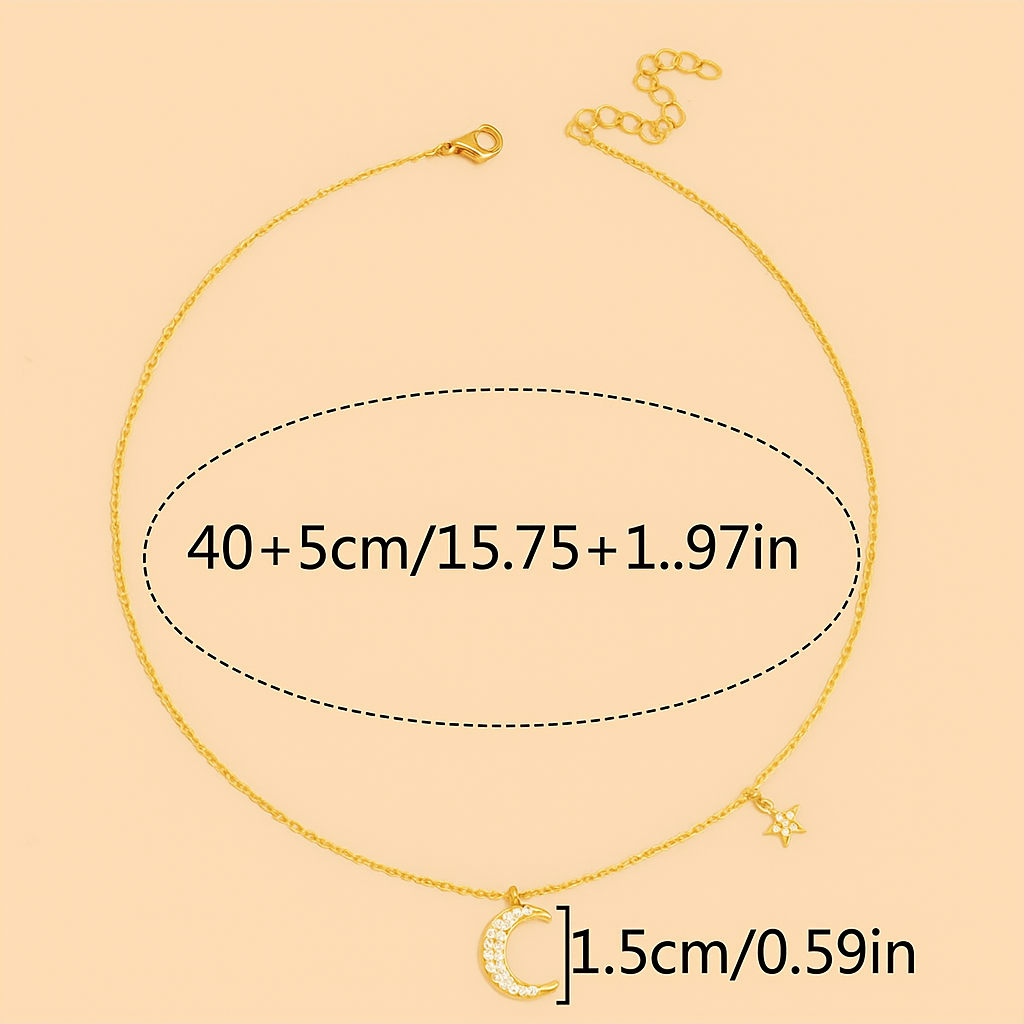 Delicate Zirconia Star & Moon Pendant Necklace