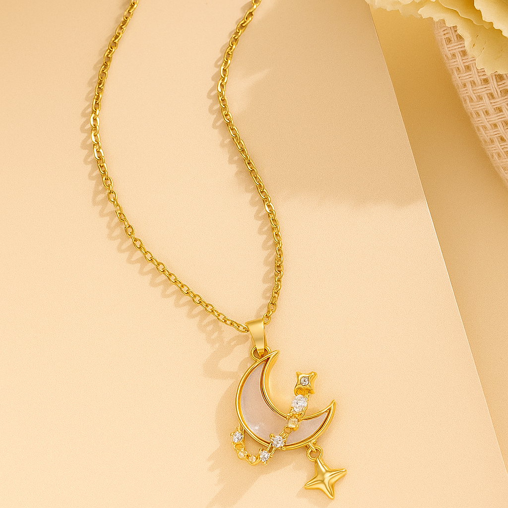 Moon Pendant Necklace with Sparkling Zirconia – Romantic Jewelry for Her