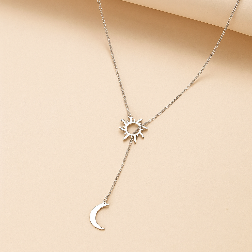Delicate Sun & Moon Necklace – Minimalist Pendant Design