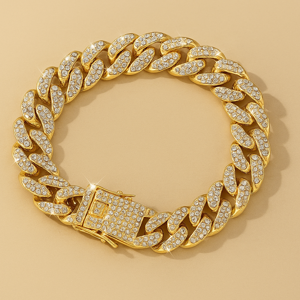Bold Cuban Link Bracelet with Sparkling Water Drill Accents