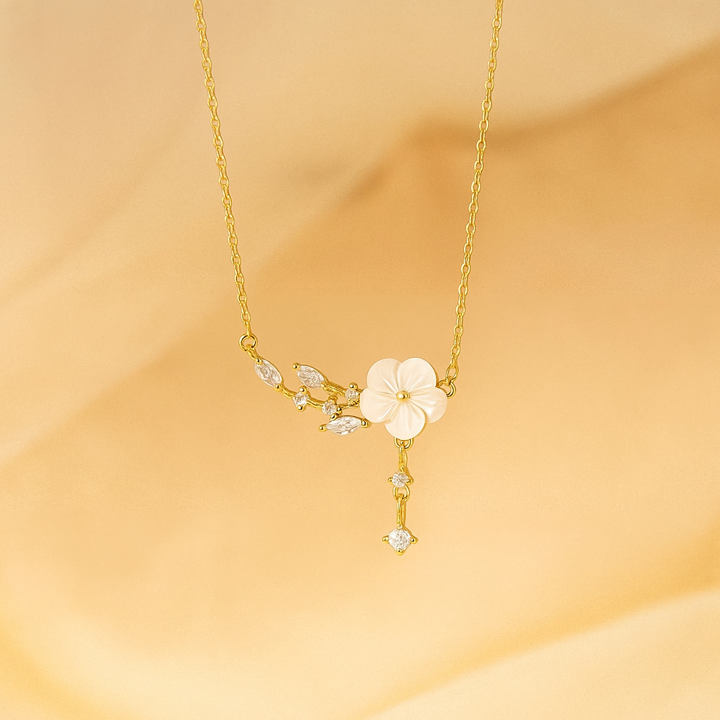 Luxurious Camellia Pendant Necklace with Elegant Tassel Detail