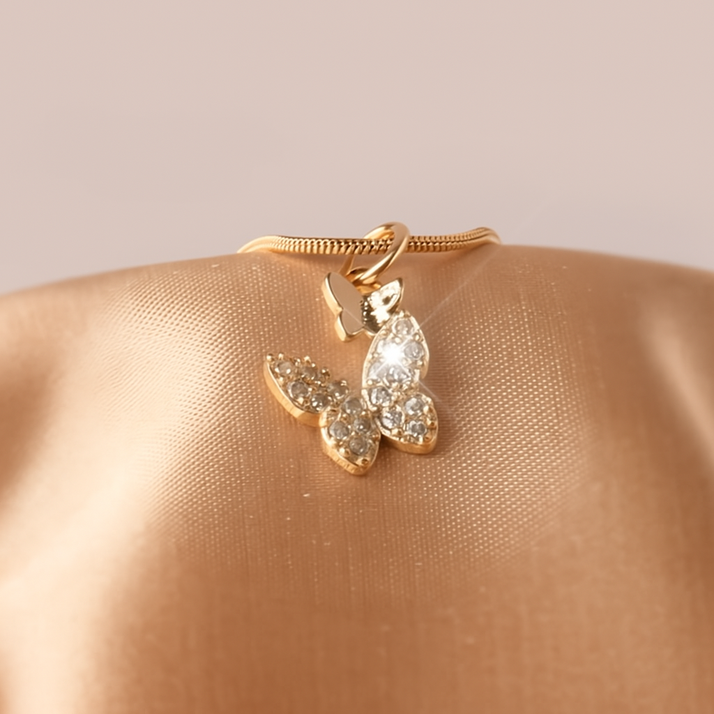 Butterfly Pendant Necklace with Sparkling Synthetic Zirconia