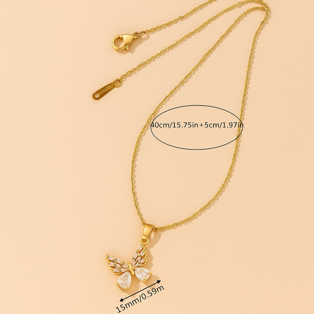 Golden Butterfly Pendant Necklace – Embellished with Sparkling Rhinestones