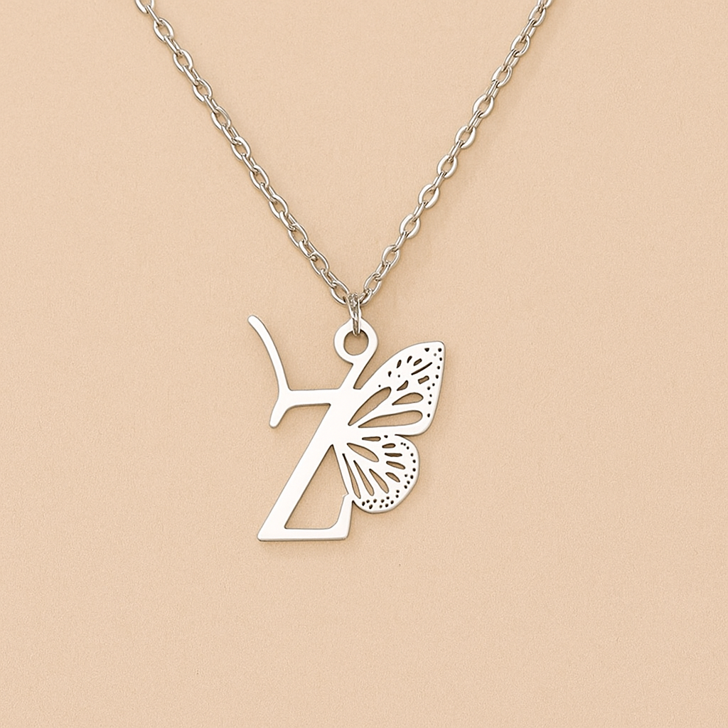 Personalized Initial Necklace with Butterfly Pendant – Full A–Z Letter Options