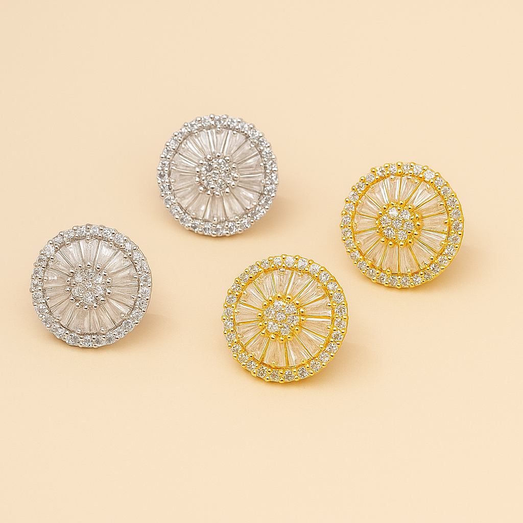 14K Gold-Plated Geometric Stud Earrings with Sparkling Synthetic Zirconia