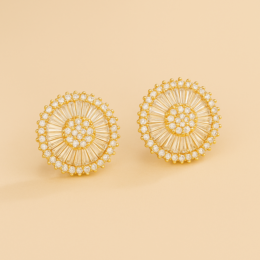 14K Gold-Plated Geometric Stud Earrings with Sparkling Synthetic Zirconia