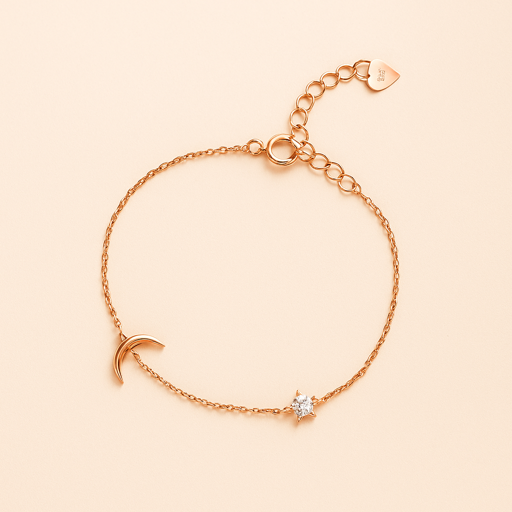 Sterling Silver Moon & Star Bracelet – Adorned with Sparkling Zirconia