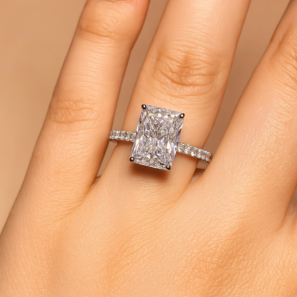 Geometric Rectangle White Cubic Zirconia Ring for Women