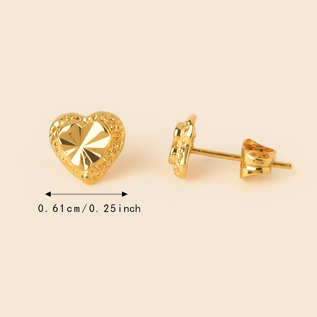 Elegant 18K Gold Heart-Shaped Stud Earrings