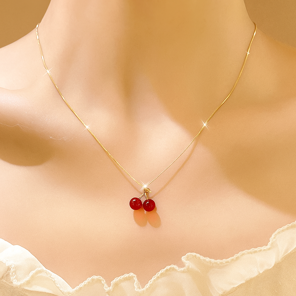 Minimalist Cherry Pendant Necklace for Women