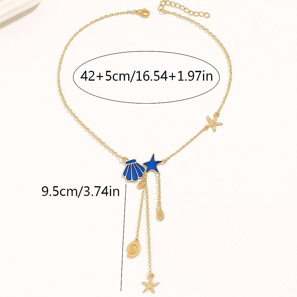 Boho Ocean Tassel Necklace – Starfish & Seashell Charms