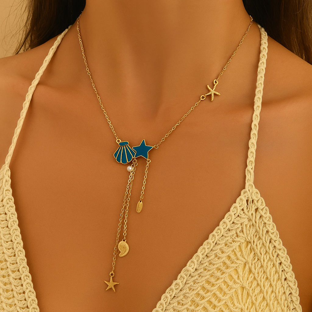Boho Ocean Tassel Necklace – Starfish & Seashell Charms