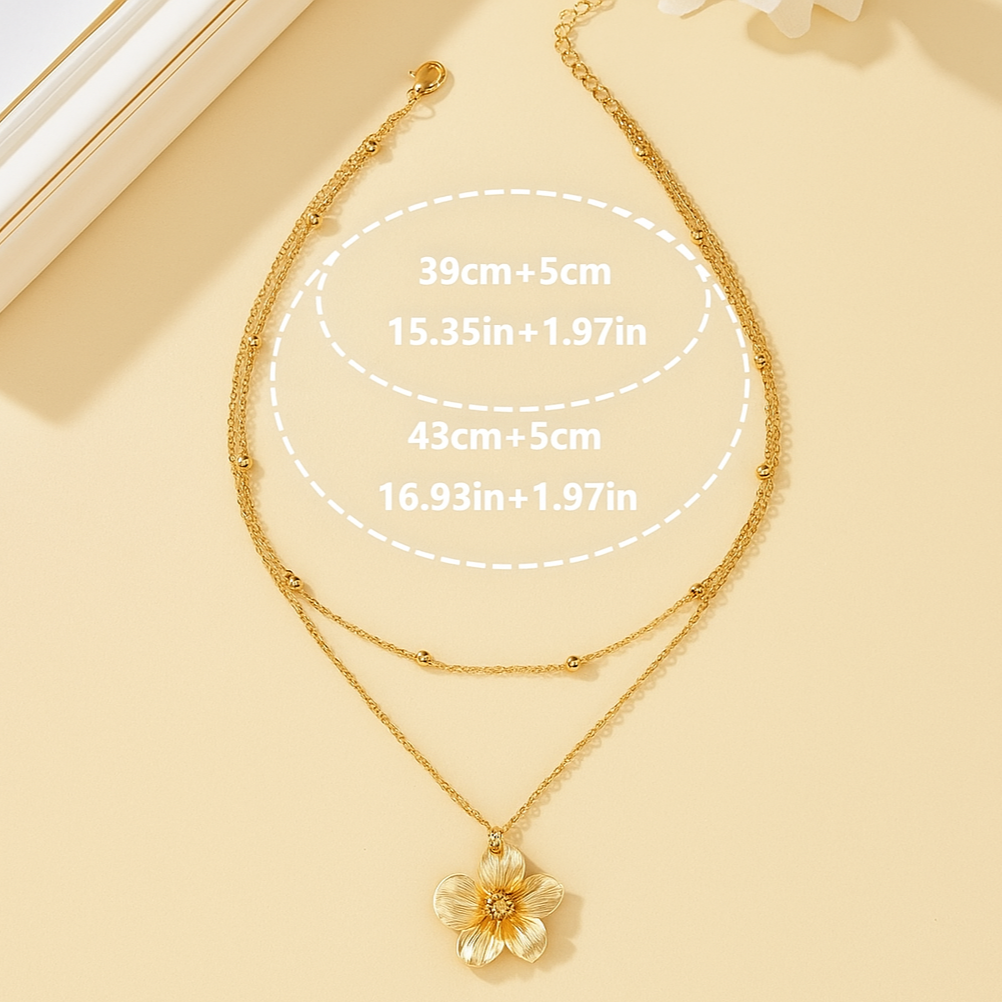Vintage-Inspired Double-Layer Necklace with Flower Pendant