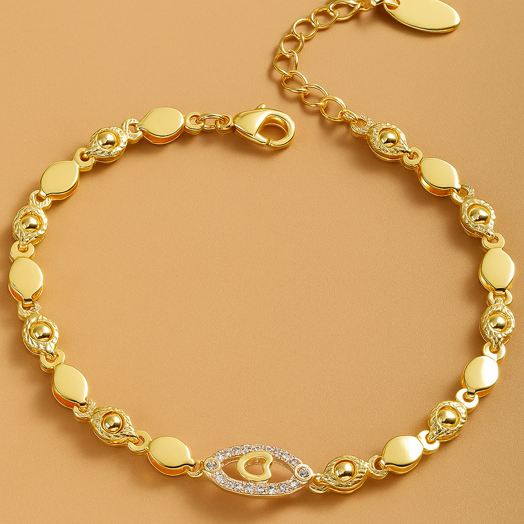 Heart and Leaf Design Bracelet with Sparkling Cubic Zirconia