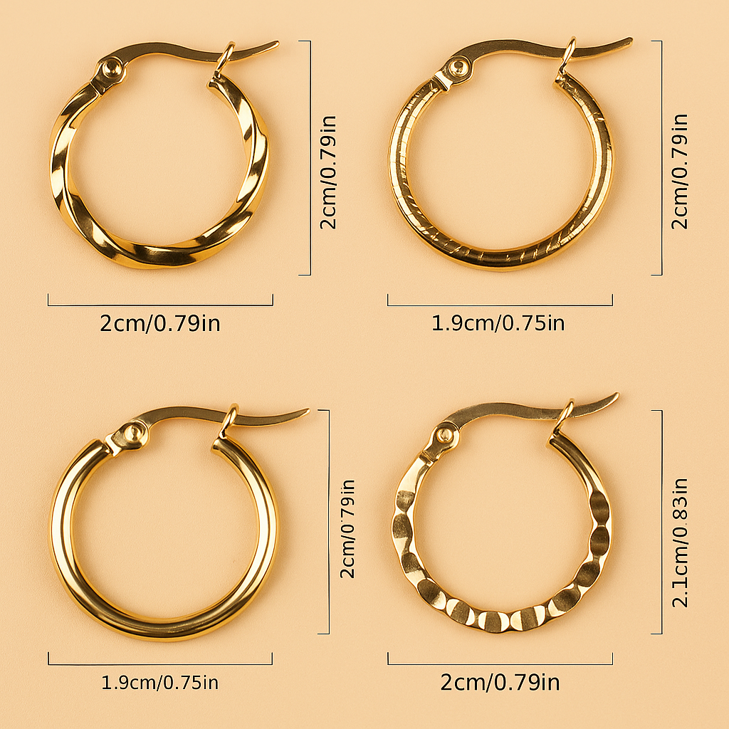 4-Pair Golden Hoop Earring Set – Timeless Styles for Women
