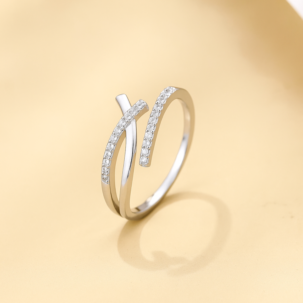 Exquisite Adjustable Cuff Ring for Women – Inlaid with Sparkling Zirconia
