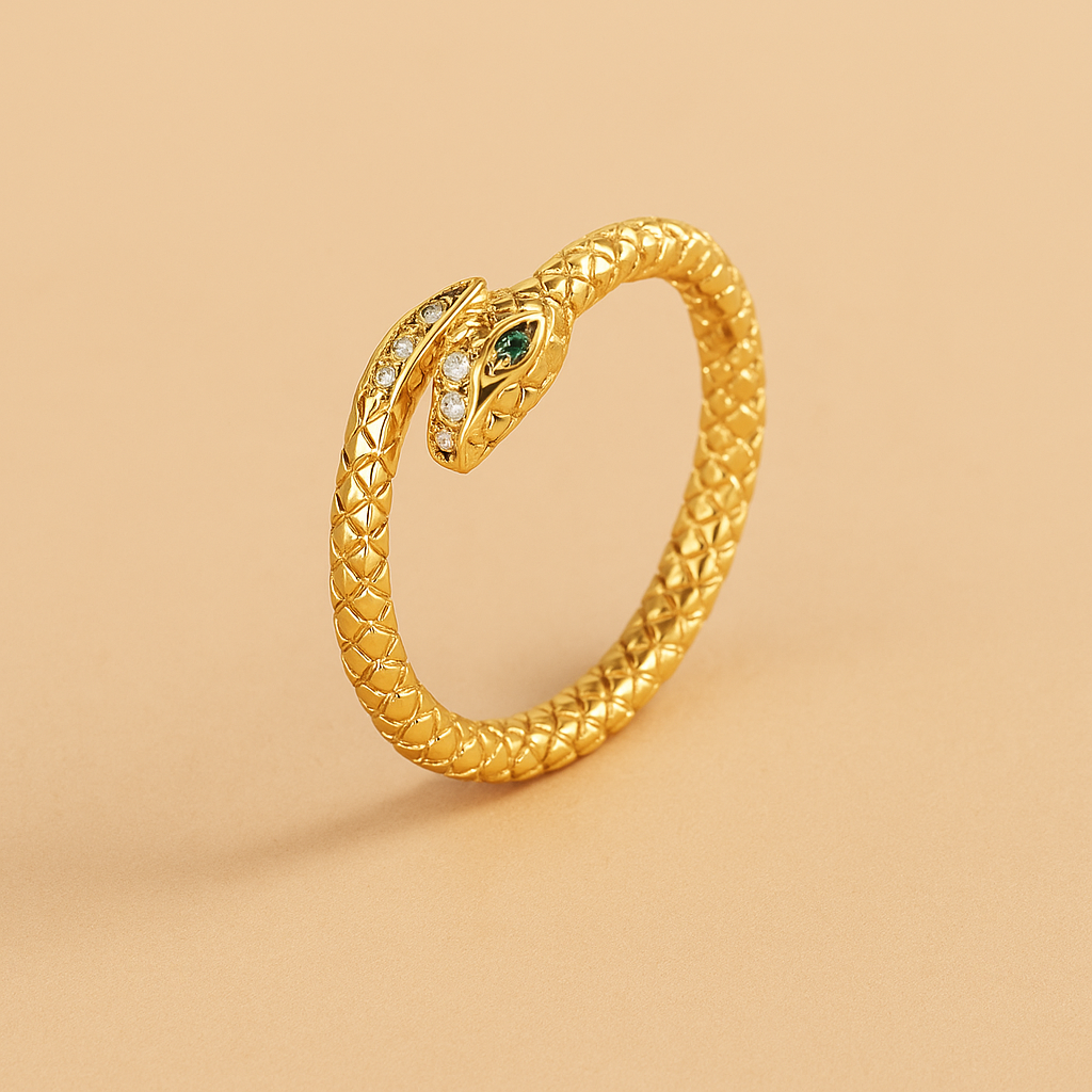 Vintage Snake Open Ring – Inlaid with Imitation Zirconia