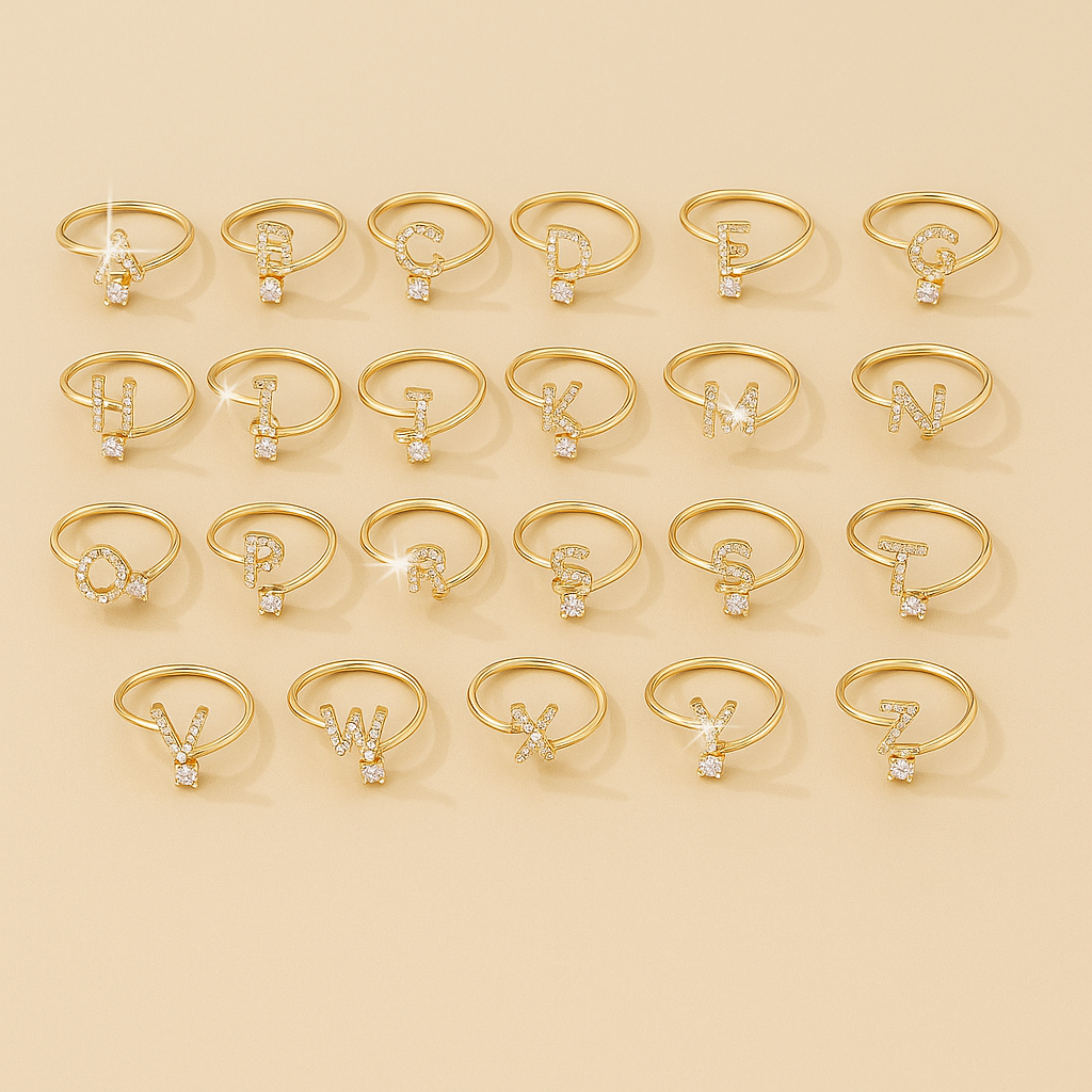 Adjustable Copper Initial Ring – Round Zirconia Accent