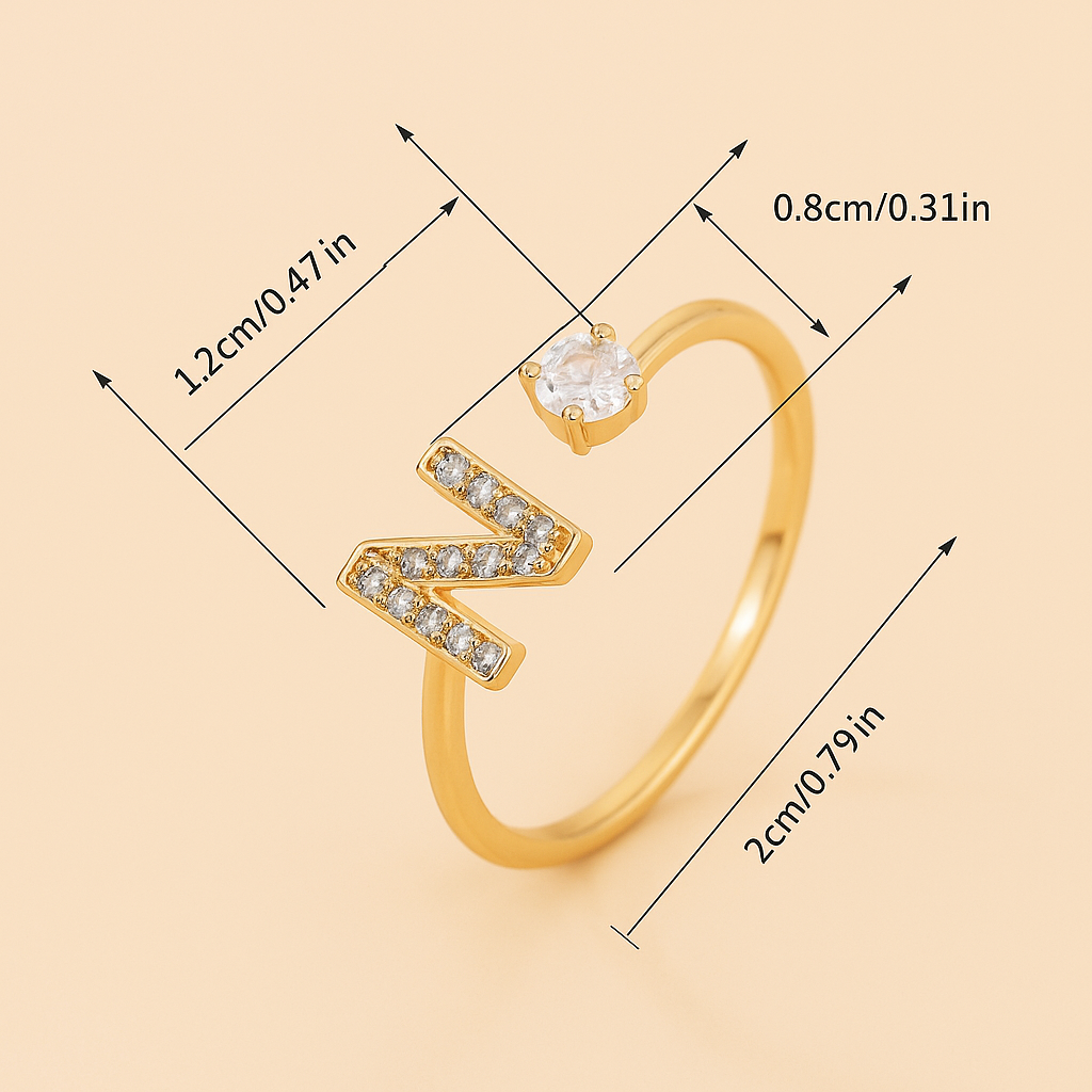 Adjustable Copper Initial Ring – Round Zirconia Accent
