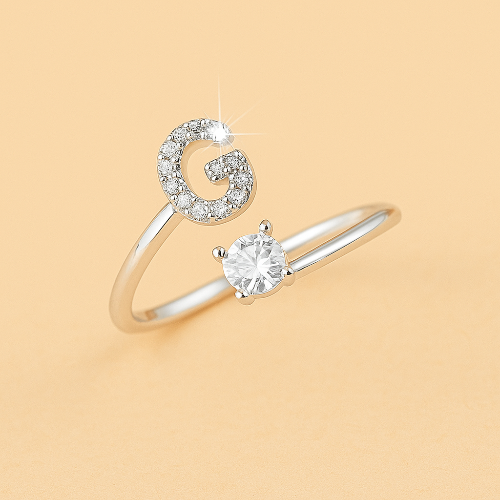 Adjustable Copper Initial Ring – Round Zirconia Accent