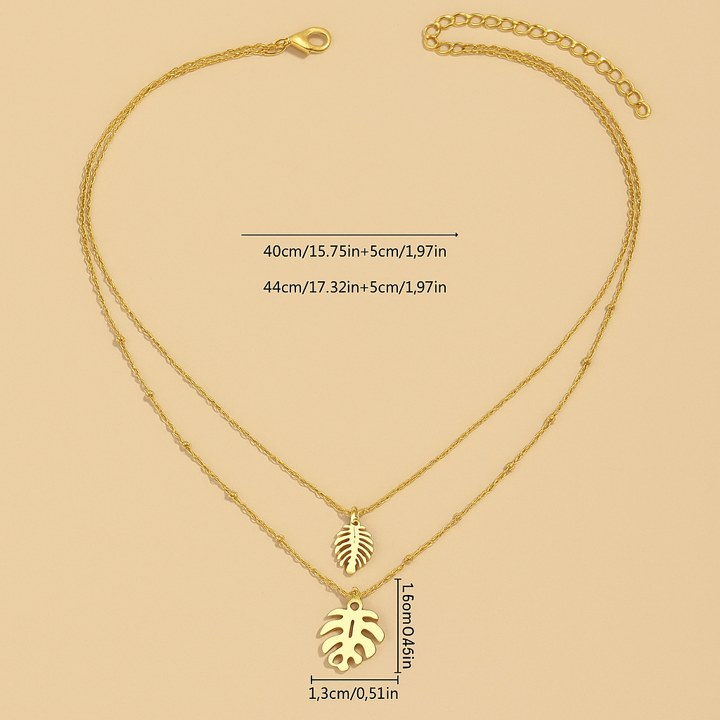 Minimalist Double-Layer Leaf Pendant Necklace – Nature-Inspired Design
