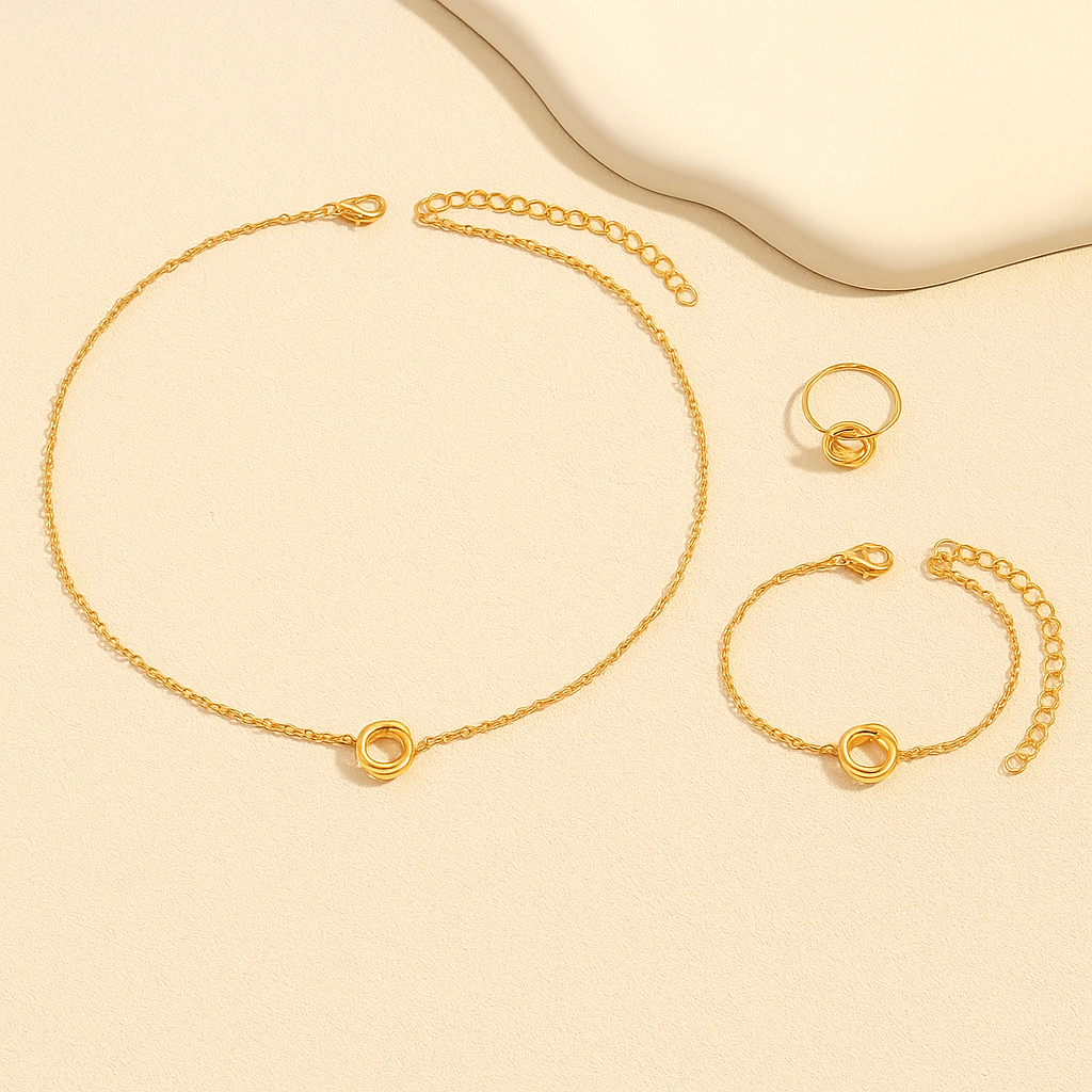 Elegant 3-Piece Jewelry Set – Twisted Flower & Circle Motif Design