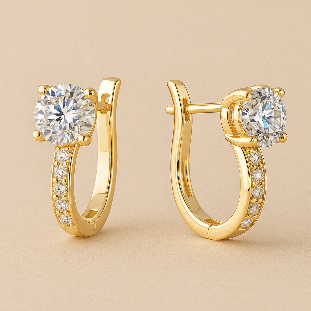 Moissanite Huggie Earrings | 18K White Gold Channel-Set