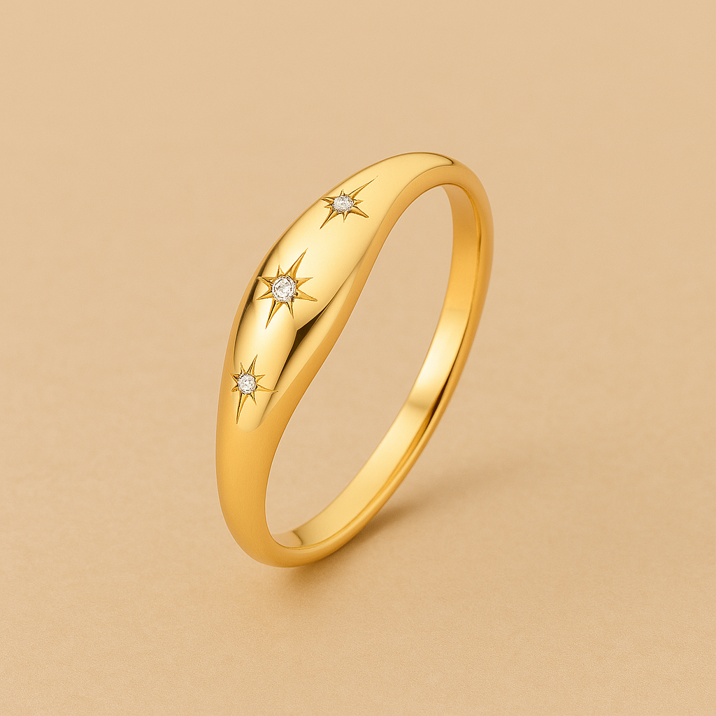 Dome Ring with Diamonds in 14k Gold