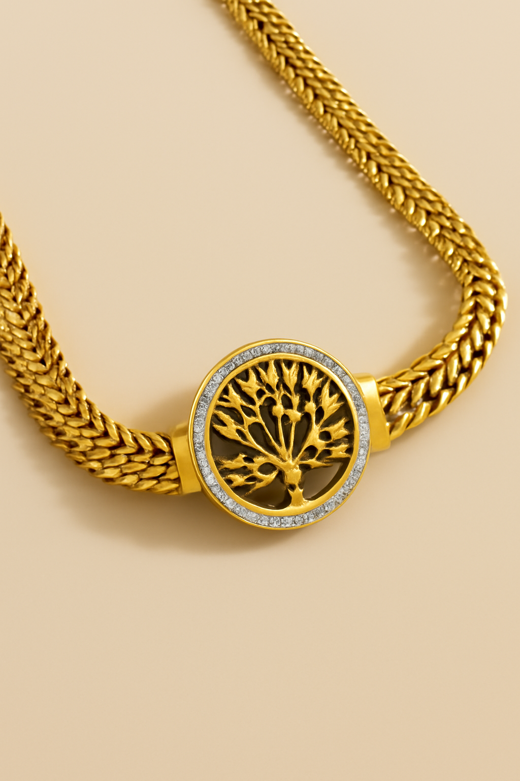 Elegant 14K gold-plated stainless steel bracelet with tree of life