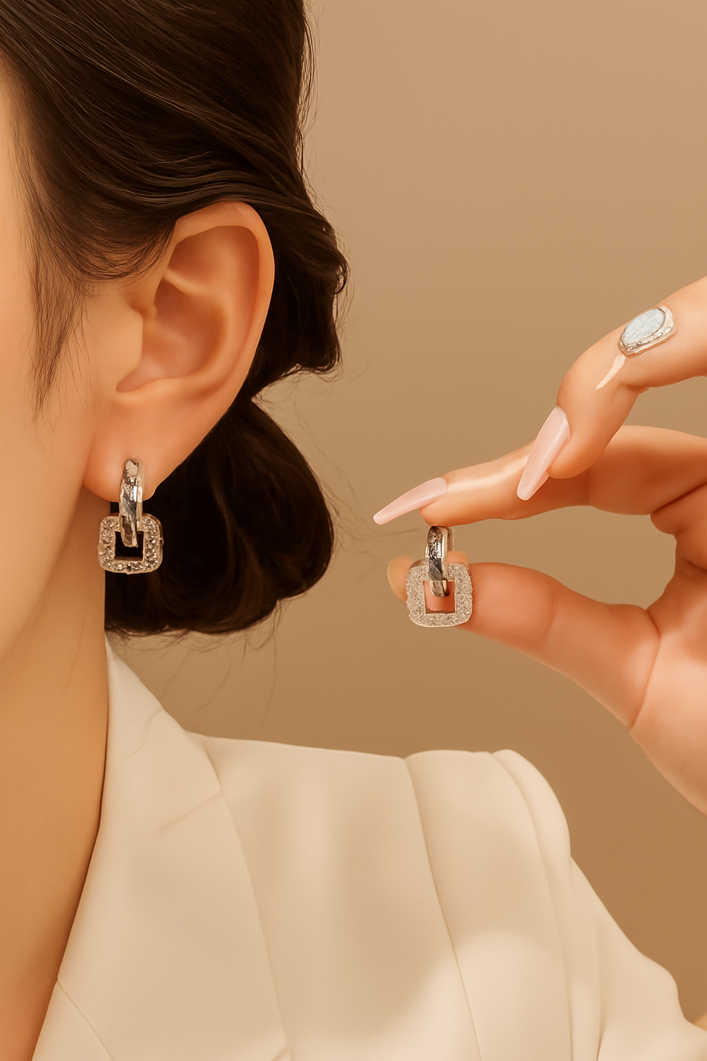 Square stud earrings with sparkling rhinestones - vintage elegance for women