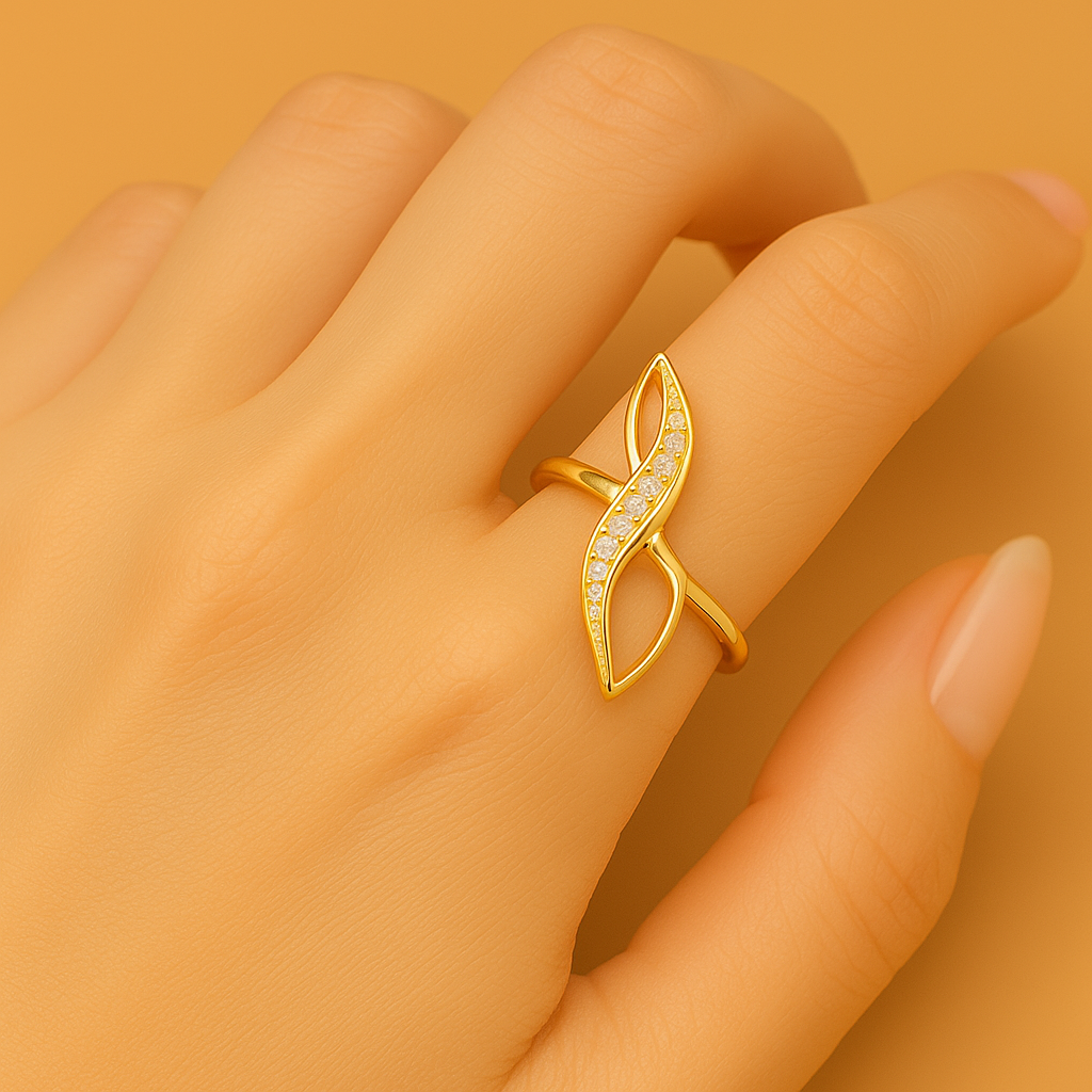 Chic gold-tone ring with dazzling zirconia accent